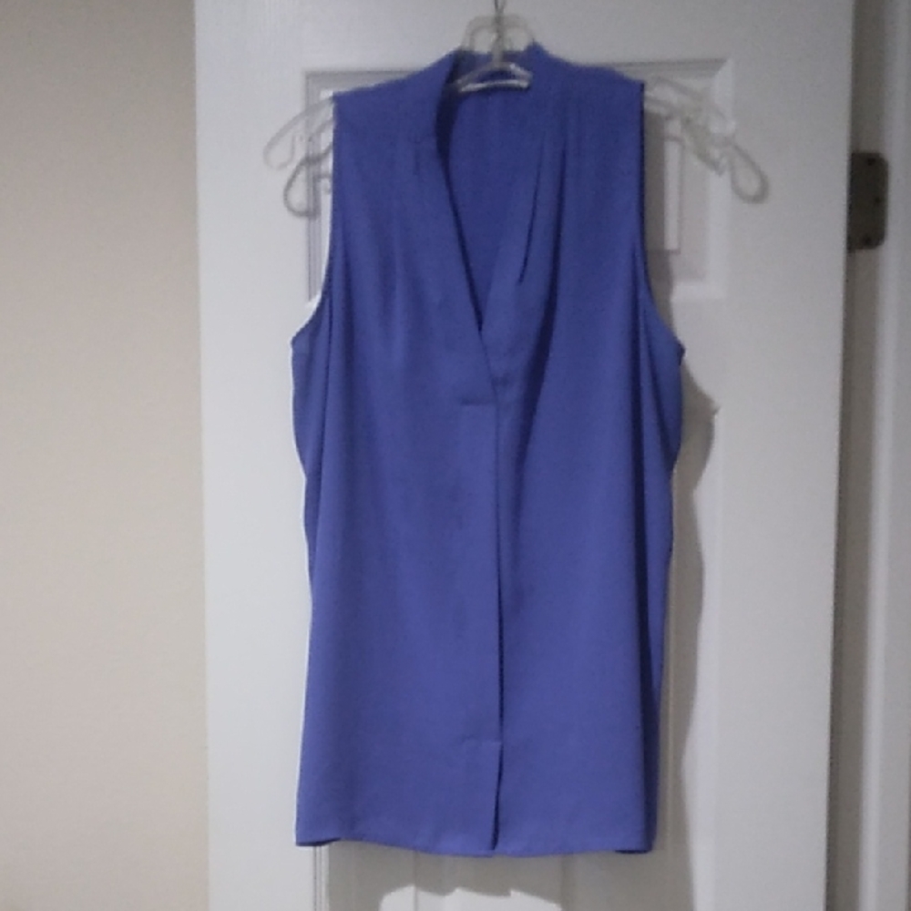 Violet & Claire Blue Mandarin Collar Blouse